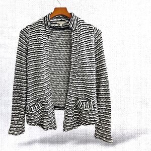 Zara Trafaluc Knit Black White Knit Open Cardigan Pockets Jacket with Stretch